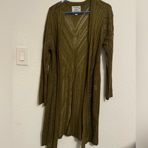 Olive green lace cardigan medium length - Picture 1 of 3